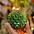 8cm Green and Gold Glitter Spike Glass Christmas Tree Bauble