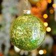 8m Clear with Green Glitter Glass Christmas Tree Bauble