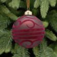 10cm Burgundy Matt Flocked Design Glass Christmas Tree Bauble