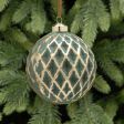 10cm Green and Gold Flock Diamond Cut Glass Christmas Tree Bauble