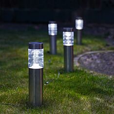 Plug In Connectable Prism Bollard Stake Lights, 4 Pack