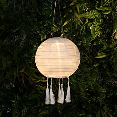 Solar White Fabric Hanging Round Lantern, 20cm