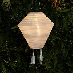 Solar White Fabric Hanging Diamond Lantern, 28cm