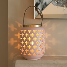 Battery Pink Ceramic Candle Lantern