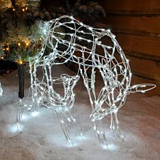 Outdoor White Wire Framed Doe and Baby Reindeer Figure