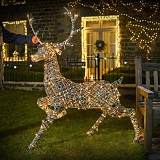 1.4m Outdoor Grey Rattan Stag Christmas Figure, Dual Colour LEDs