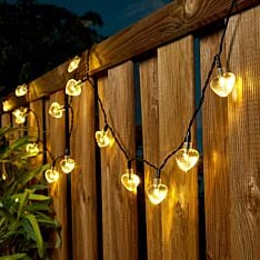5m Outdoor Battery Heart Fairy Lights, Green Cable