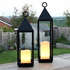 Indoor & Outdoor Battery Oslo Candle Lantern, 2 Pack, Black
