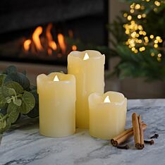 3 Battery Operated Flickering Wax Pillar LED Candles