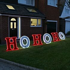 3m Outdoor HOHOHO Christmas Tinsel Silhouette, Red and White LEDs