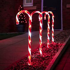 SOLAR CANDY CANE STICK LIGHTS GREEN AND WHITE LOT OF 4 