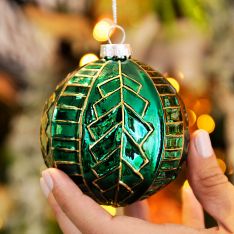 8cm Green Glass Art Deco Christmas Tree Bauble