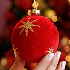 8cm Red Glass Star Design Christmas Tree Bauble