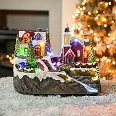 24cm Battery & USB Musical Village Scene With Spinning Tree