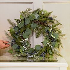 50cm Green eucalyptus with Navy Berries Christmas Wreath