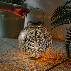 Solar Pewter Moroccan Lantern, Warm White LED
