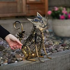 Solar Antique Brass Metal Novelty Cat Light