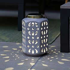 Battery Grey Ceramic Lantern, White and Colour Changing LEDs 