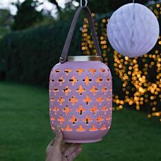 Solar Pink Ceramic Lantern