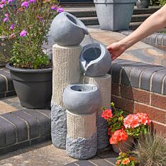Solar Stone Grey Cascading Fountain LED Water Feature