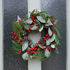 60cm Red Berry and Pinecone Christmas Wreath