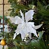 60cm White Glitter Poinsettia Christmas Tree Decoration, 4 Pack