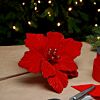 40cm Red Velvet Magnolia Christmas Tree Decoration, 4 Pack