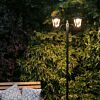 Large Black Twin Head Solar Security Lamp Post, Warm White LEDs, 2.1m