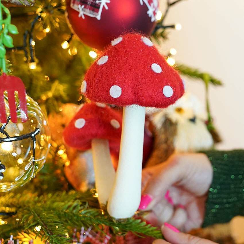 15cm Red Clip On Mushrooms Christmas Tree Decoration