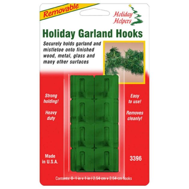 Green Removable Garland Hooks, 8 Pack