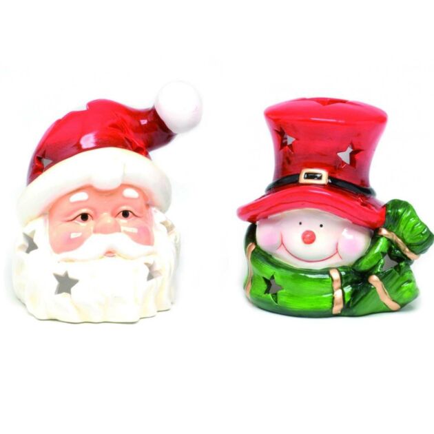 11 x 11cm Santa/Snowman tealight holder - 2 asstd