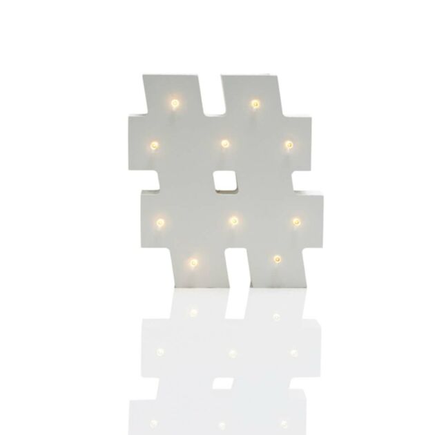 Wooden 'Hashtag' Battery Light Up Circus Letter, Warm White LEDs, 16cm