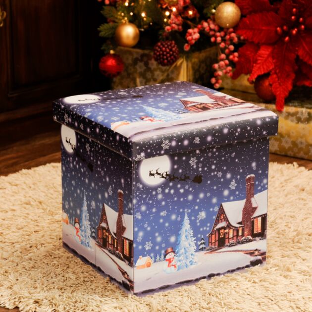 38cm x 38cm Foldable Santa and Sleigh Christmas Storage Box