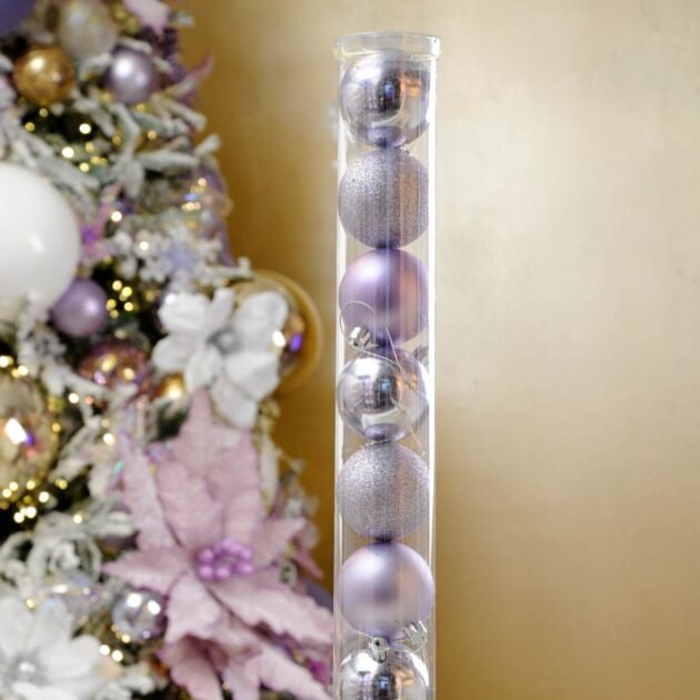 9 x 6cm Lilac Assorted Christmas Tree Baubles
