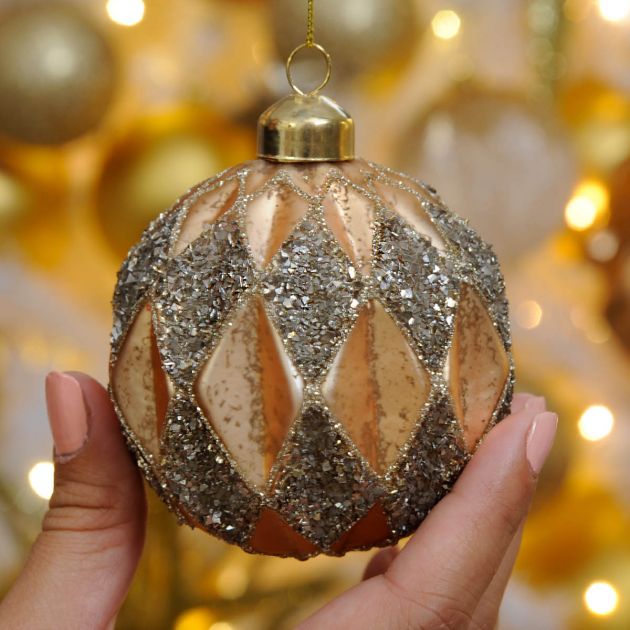 8cm Copper Mercury Effect Diamond Glass Christmas Tree Bauble