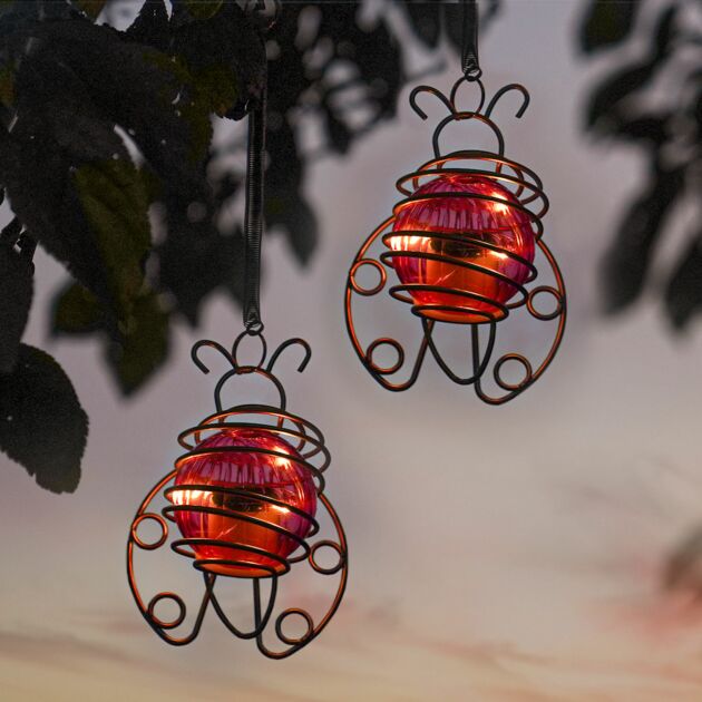 Solar Hanging Ladybird Lights, 2 pack