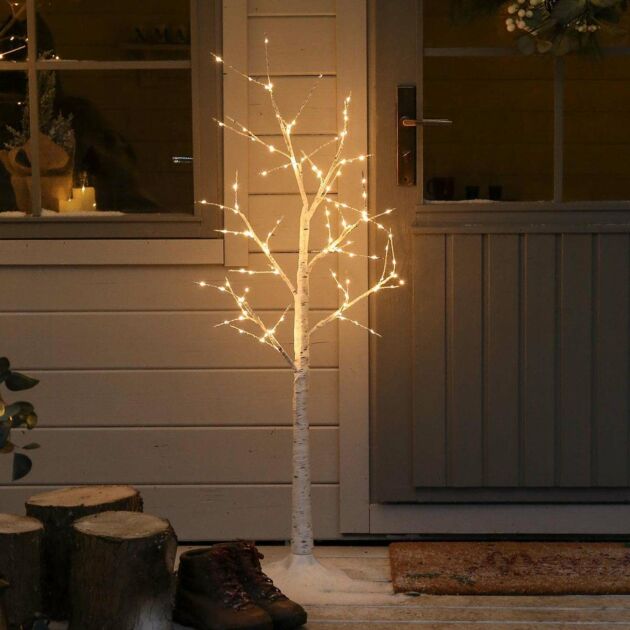 4ft Outdoor Birch Twig Tree, 120 Warm White LEDs