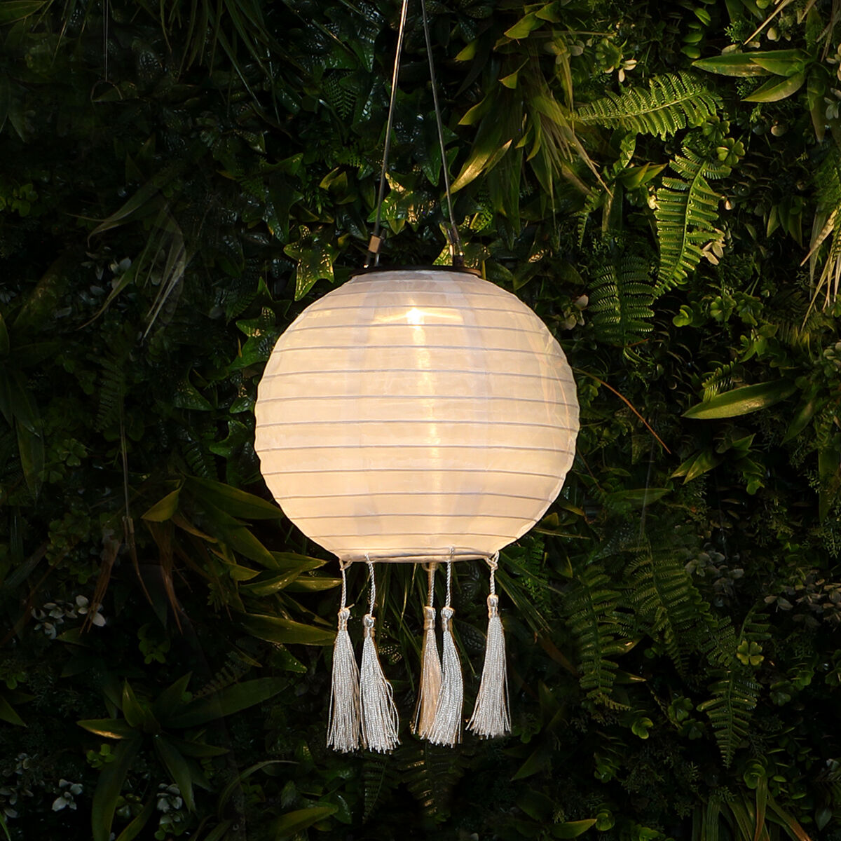 Solar White Fabric Hanging Round Lantern, 20cm image 1