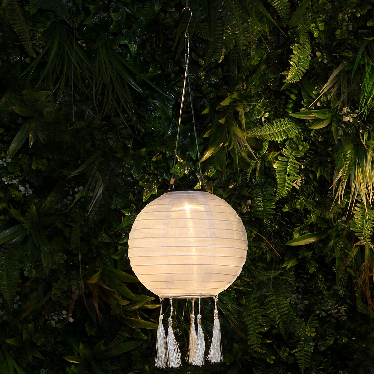 Solar White Fabric Hanging Round Lantern, 20cm image 2