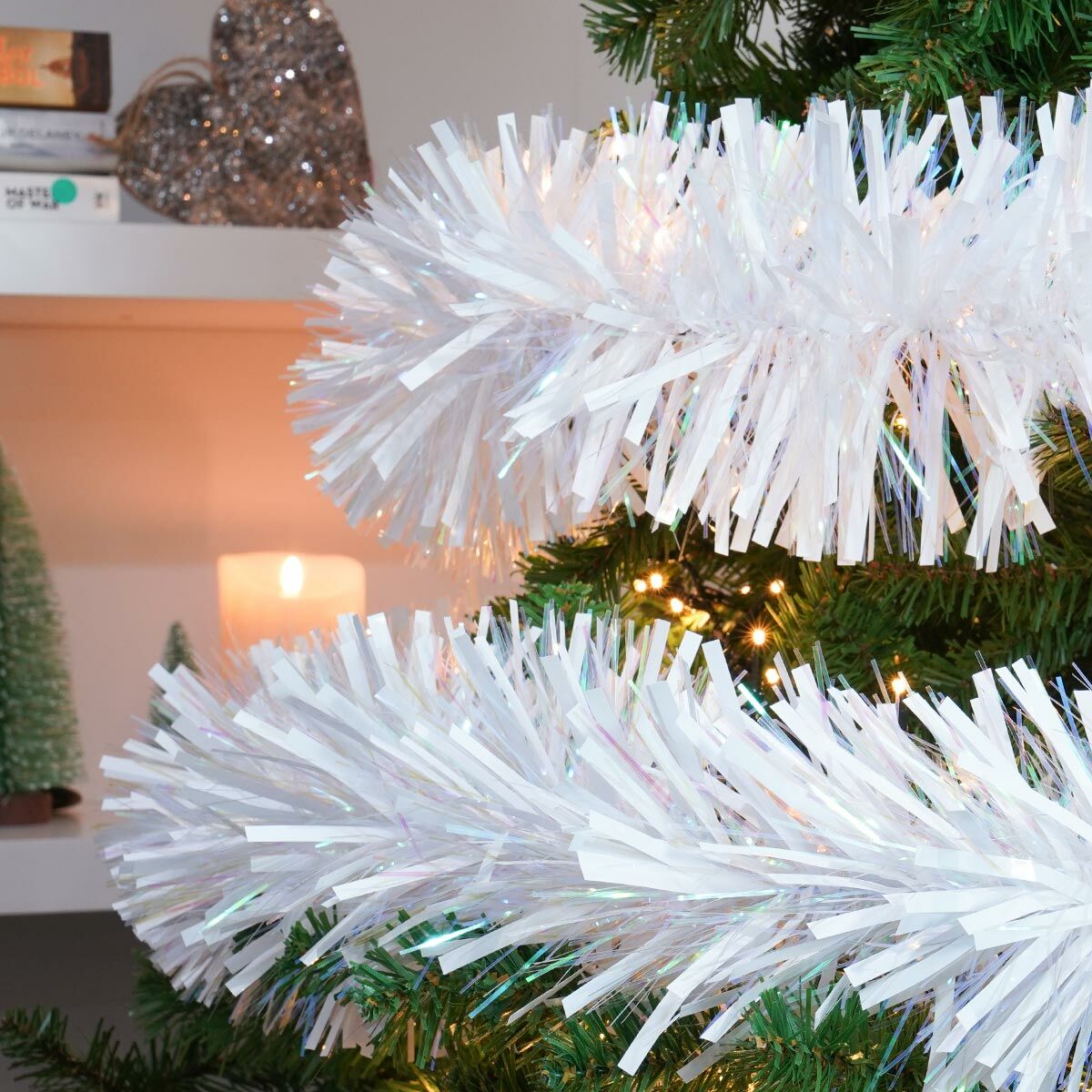 White or Silver 3x  Christmas Deco Decoration Tinsel 2m