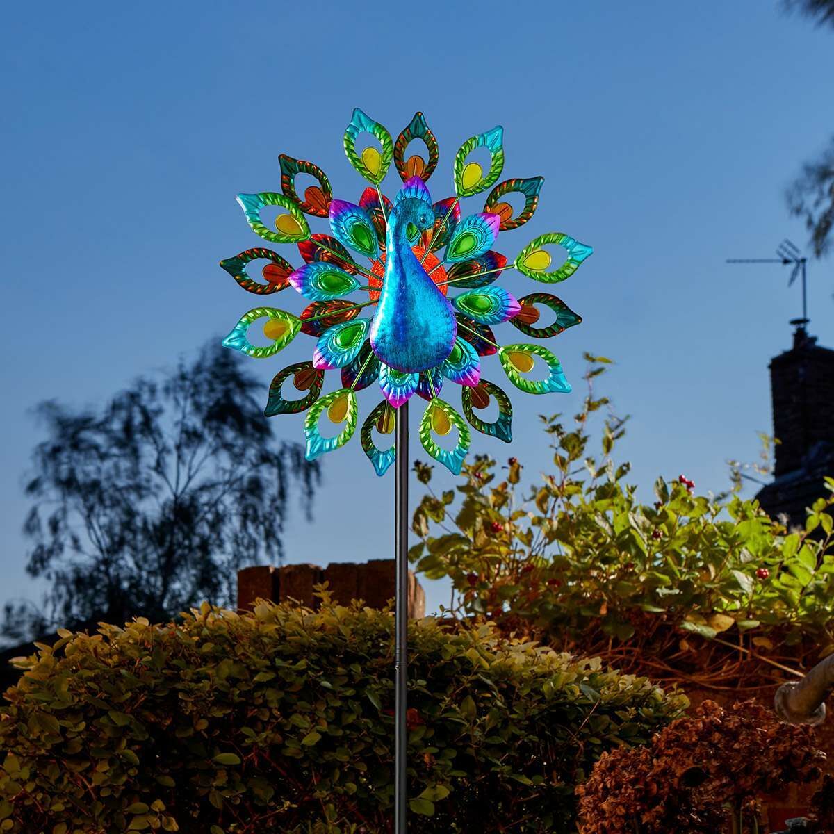 Solar Peacock Wind Spinner Stake Light image 1
