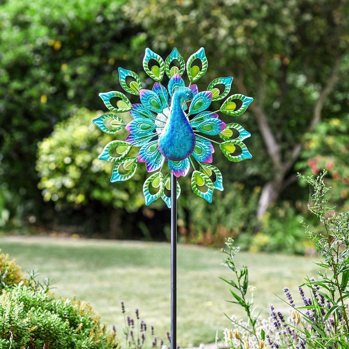 Solar Peacock Wind Spinner Stake Light image 3