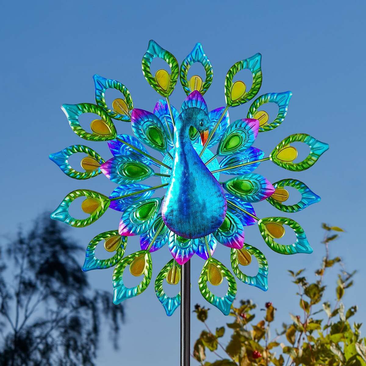 Solar Peacock Wind Spinner Stake Light image 2