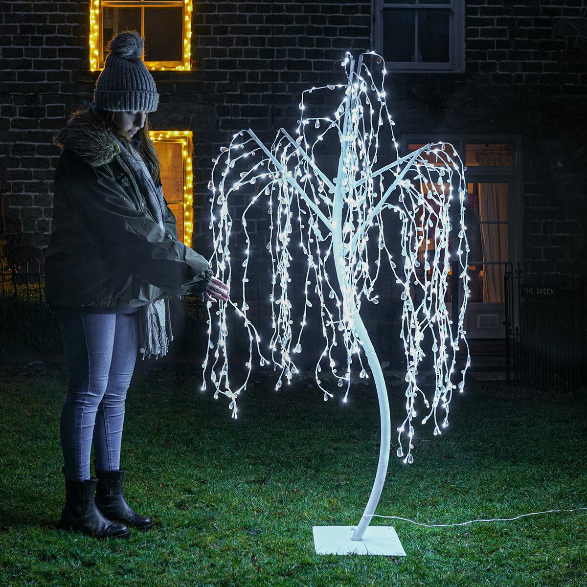 1.8m Outdoor Plug In Jewelled Willow Tree, 420 White LEDs image 1