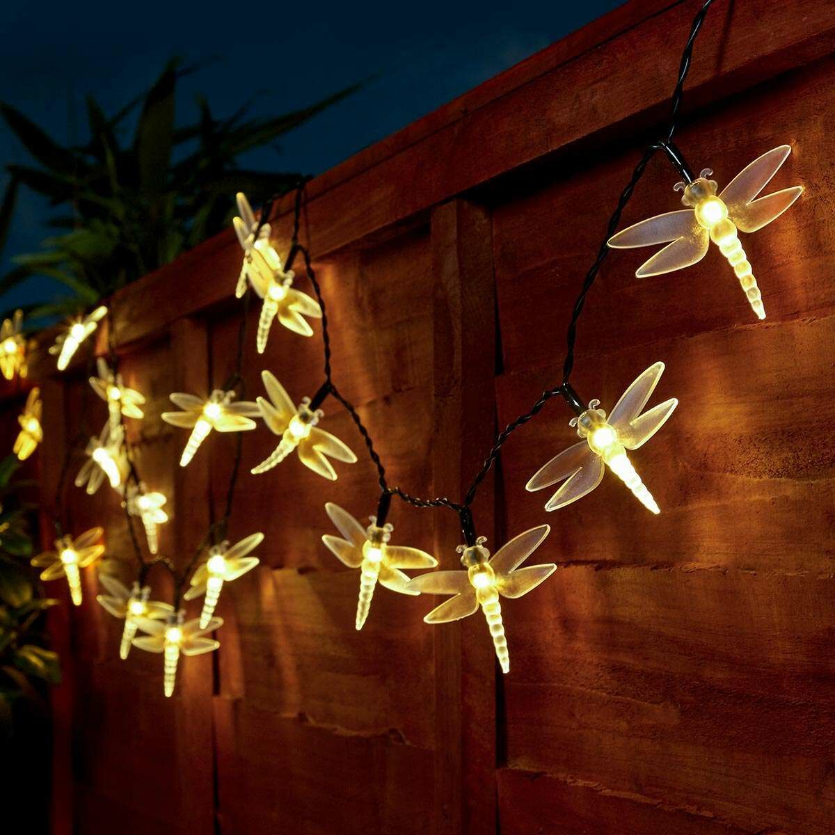 5m Indoor & Outdoor Battery Dragonfly Fairy Lights, Warm White LEDs, Green Cable image 1