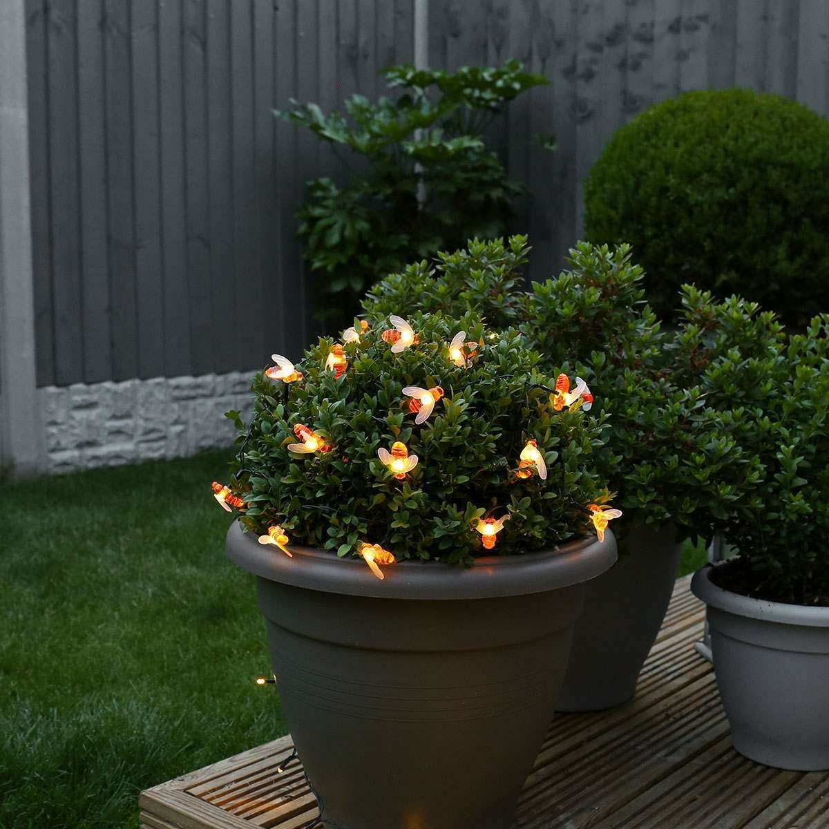 2m Outdoor Battery Bee Fairy Lights, Warm White LEDs, Green Cable image 2