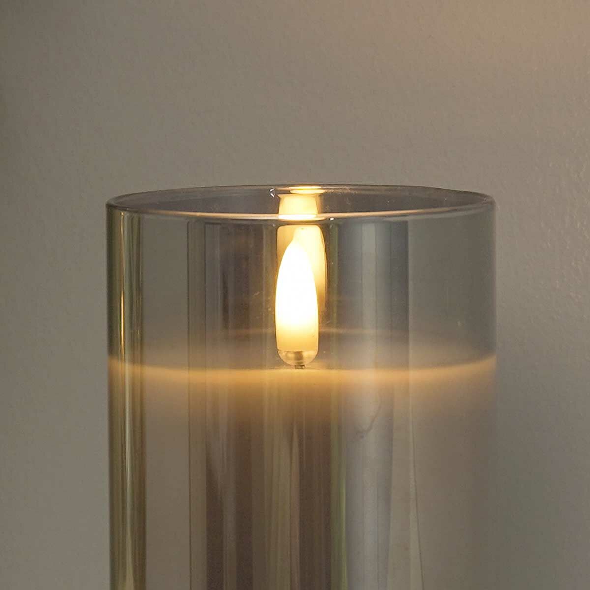 Grey Battery Wax Authentic Flame Candle in Smoked Glass Cylinder image 3