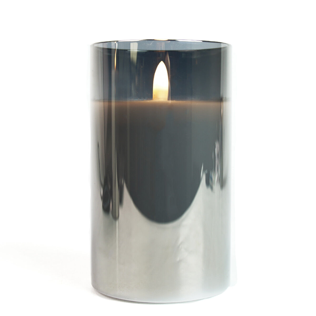 Grey Battery Wax Authentic Flame Candle in Smoked Glass Cylinder image 5