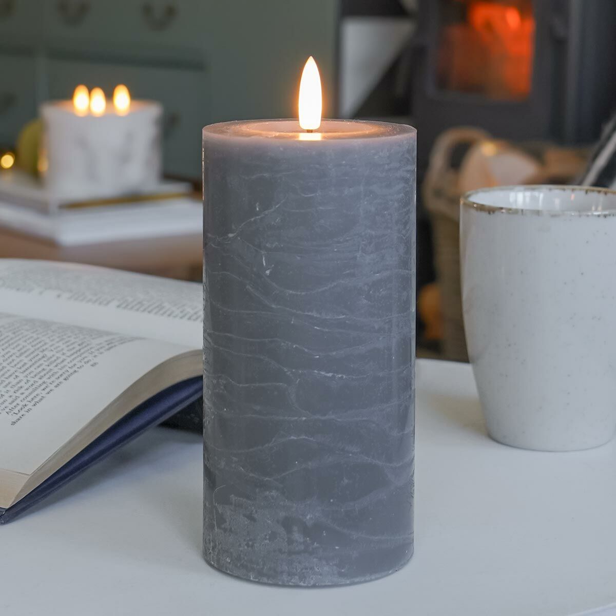 Grey Battery Real Wax Authentic Flame LED Candle, 15cm image 1
