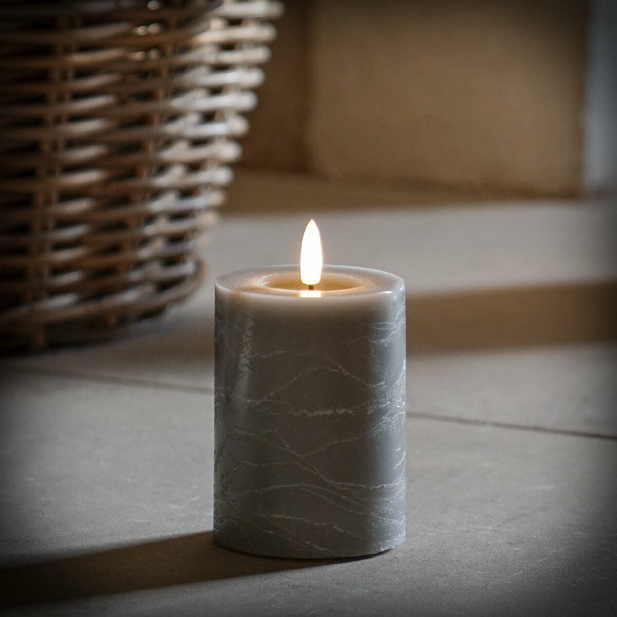Small Grey Battery Real Wax Authentic Flame LED Candle